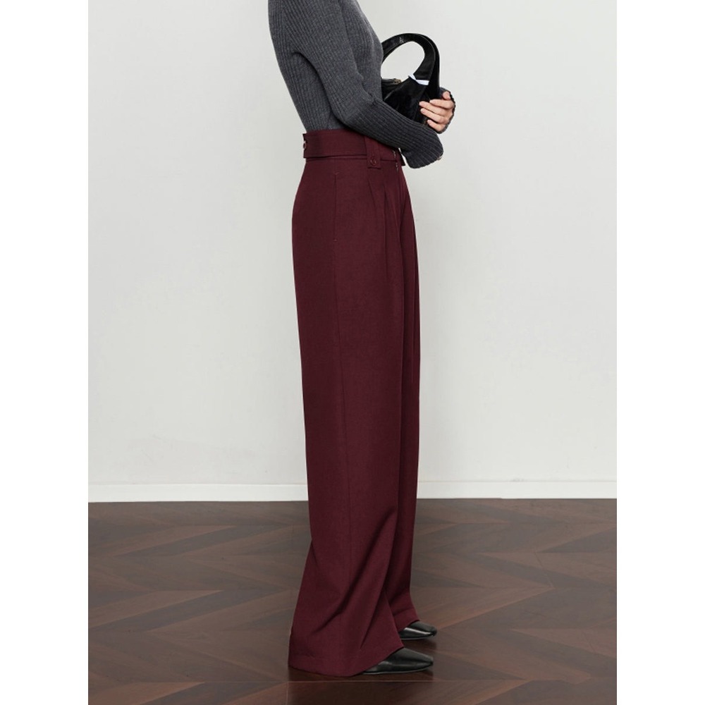 Commense Vintage Pleated Wide-Leg Pants Burgundy size M - Picture 4 of 14